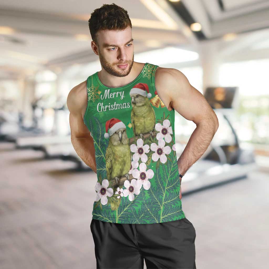 New Zealand Kakapo Christmas Men Tank Top Owl Parrot Santa Sliver Fern Manuka - Green - Polynesian Pride