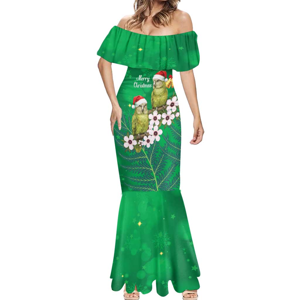New Zealand Kakapo Christmas Mermaid Dress Owl Parrot Santa Sliver Fern Manuka - Green - Polynesian Pride