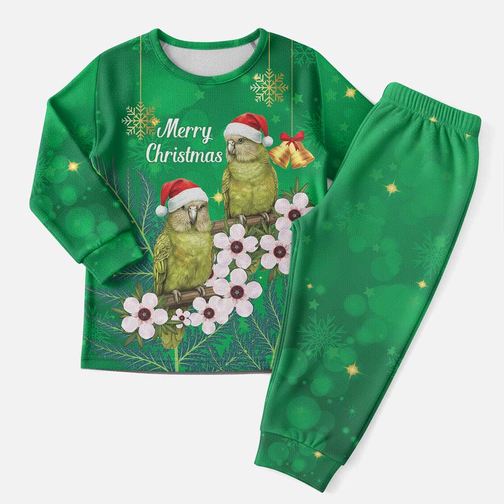 New Zealand Kakapo Christmas Pajama Set Owl Parrot Santa Sliver Fern Manuka - Green - Polynesian Pride