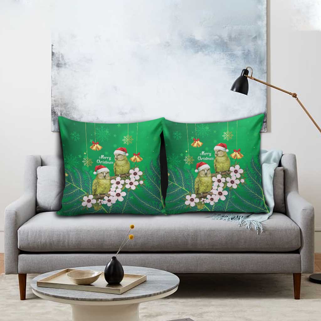 New Zealand Kakapo Christmas Pillow Cover Owl Parrot Santa Sliver Fern Manuka - Green - Polynesian Pride