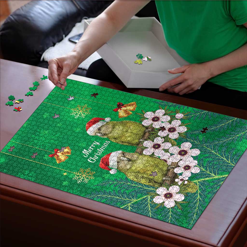 New Zealand Kakapo Christmas Puzzle Owl Parrot Santa Sliver Fern Manuka - Green - Polynesian Pride