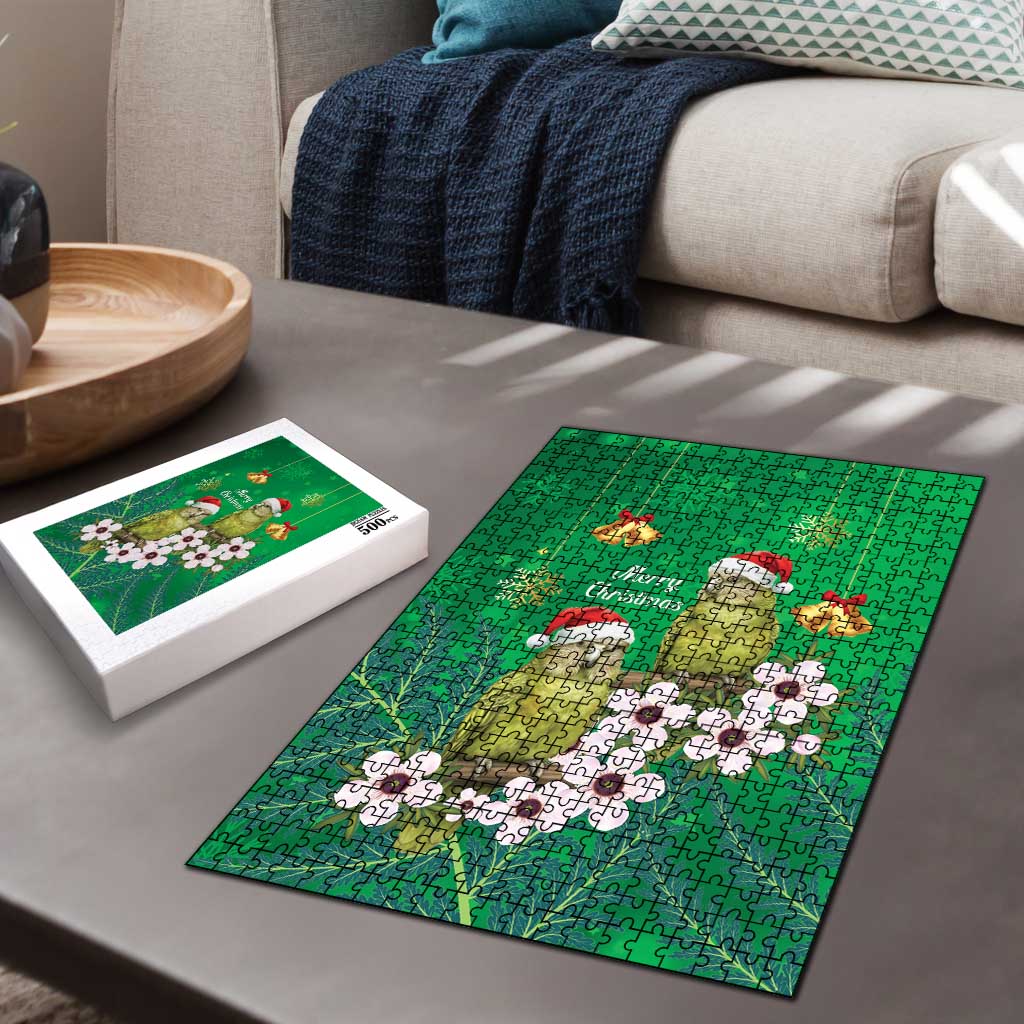 New Zealand Kakapo Christmas Puzzle Owl Parrot Santa Sliver Fern Manuka - Green - Polynesian Pride