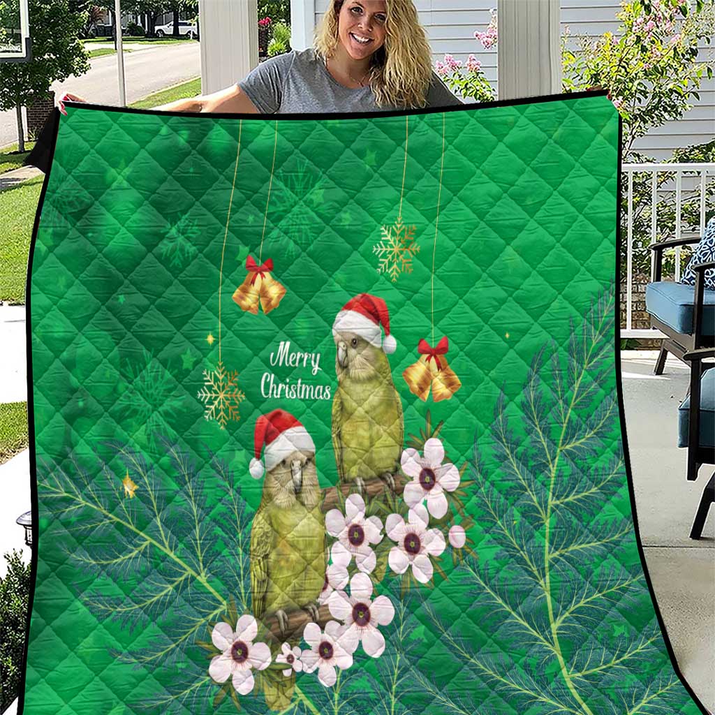 New Zealand Kakapo Christmas Quilt Owl Parrot Santa Sliver Fern Manuka - Green - Polynesian Pride