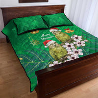 New Zealand Kakapo Christmas Quilt Bed Set Owl Parrot Santa Sliver Fern Manuka - Green - Polynesian Pride