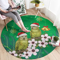 New Zealand Kakapo Christmas Round Carpet Owl Parrot Santa Sliver Fern Manuka - Green - Polynesian Pride