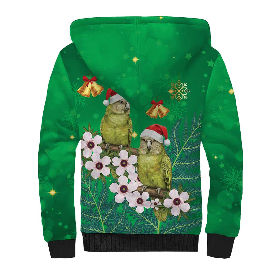 New Zealand Kakapo Christmas Sherpa Hoodie Owl Parrot Santa Sliver Fern Manuka - Green LT14 - Polynesian Pride