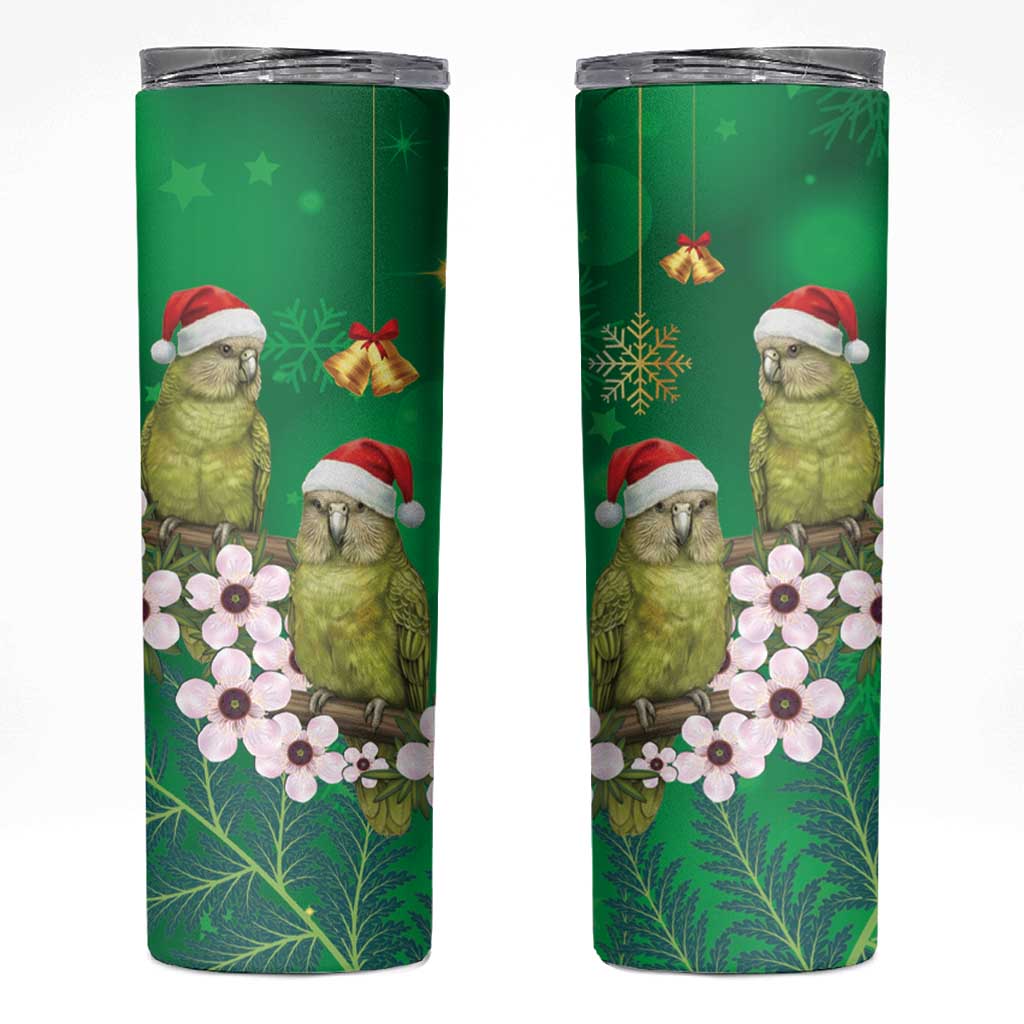 New Zealand Kakapo Christmas Skinny Tumbler Owl Parrot Santa Sliver Fern Manuka - Green - Polynesian Pride
