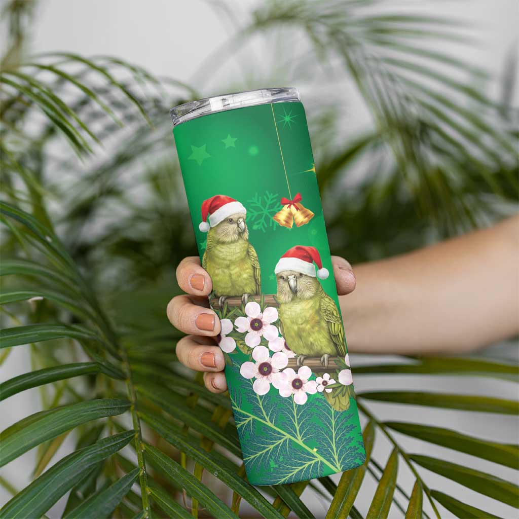 New Zealand Kakapo Christmas Skinny Tumbler Owl Parrot Santa Sliver Fern Manuka - Green - Polynesian Pride