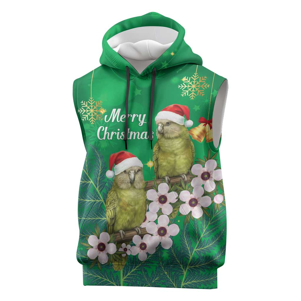 New Zealand Kakapo Christmas Sleeveless Hoodie Owl Parrot Santa Sliver Fern Manuka - Green - Polynesian Pride