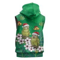 New Zealand Kakapo Christmas Sleeveless Zip Hoodie Owl Parrot Santa Sliver Fern Manuka - Green - Polynesian Pride