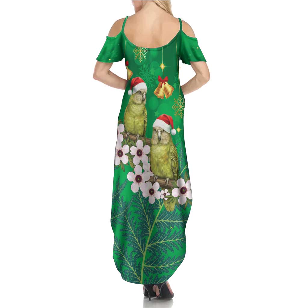 New Zealand Kakapo Christmas Summer Maxi Dress Owl Parrot Santa Sliver Fern Manuka - Green - Polynesian Pride