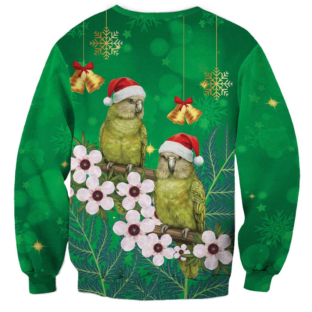 New Zealand Kakapo Christmas Sweatshirt Owl Parrot Santa Sliver Fern Manuka - Green - Polynesian Pride