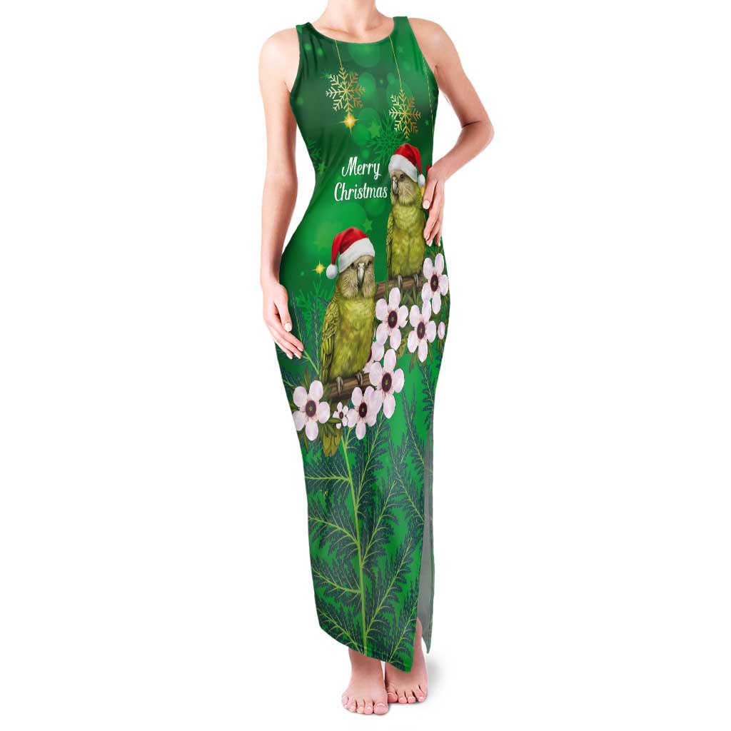 New Zealand Kakapo Christmas Tank Maxi Dress Owl Parrot Santa Sliver Fern Manuka - Green - Polynesian Pride