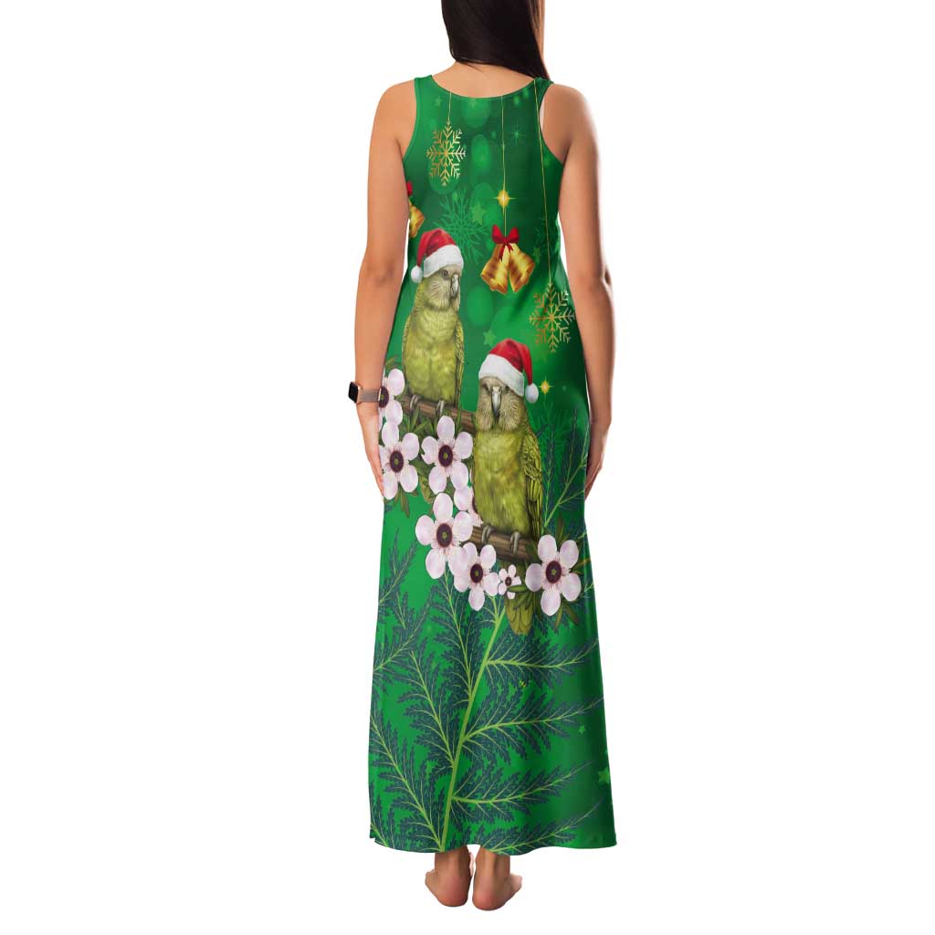 New Zealand Kakapo Christmas Tank Maxi Dress Owl Parrot Santa Sliver Fern Manuka - Green - Polynesian Pride