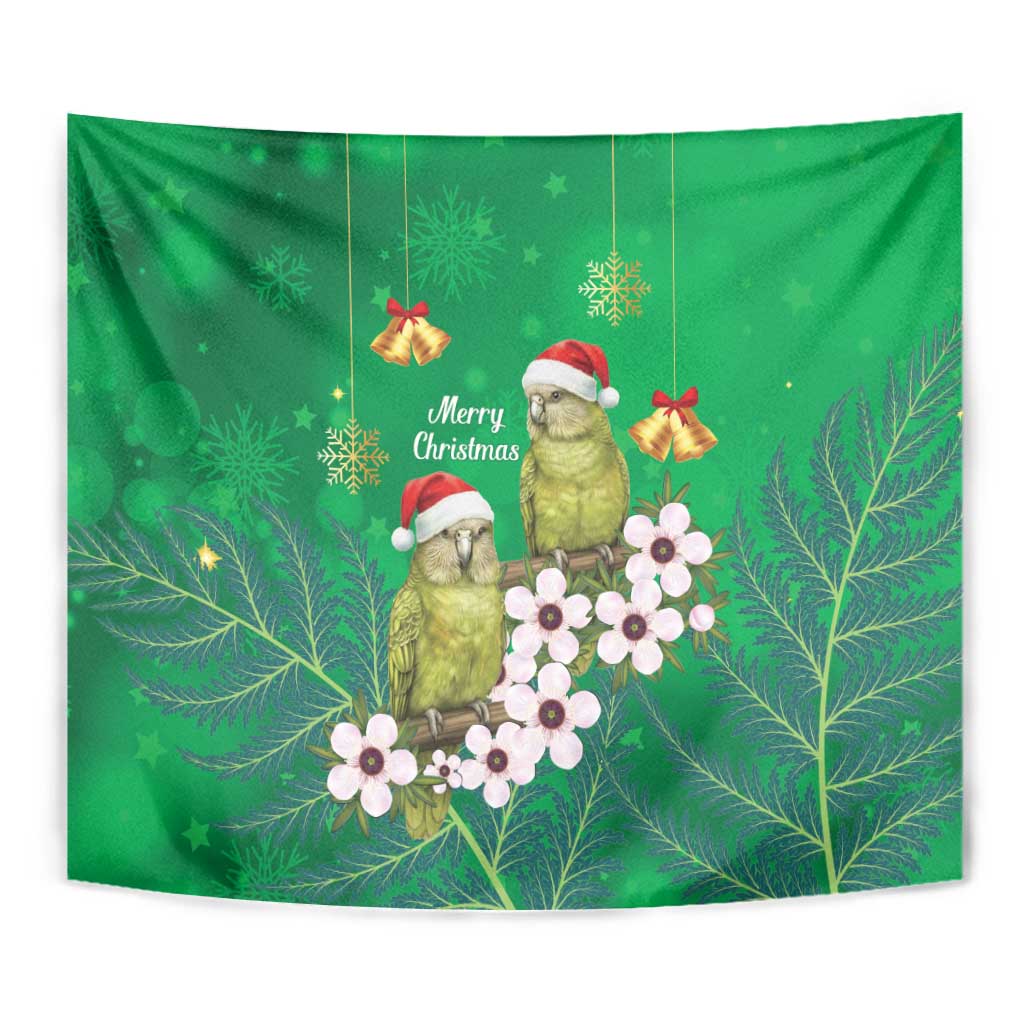 New Zealand Kakapo Christmas Tapestry Owl Parrot Santa Sliver Fern Manuka - Green - Polynesian Pride