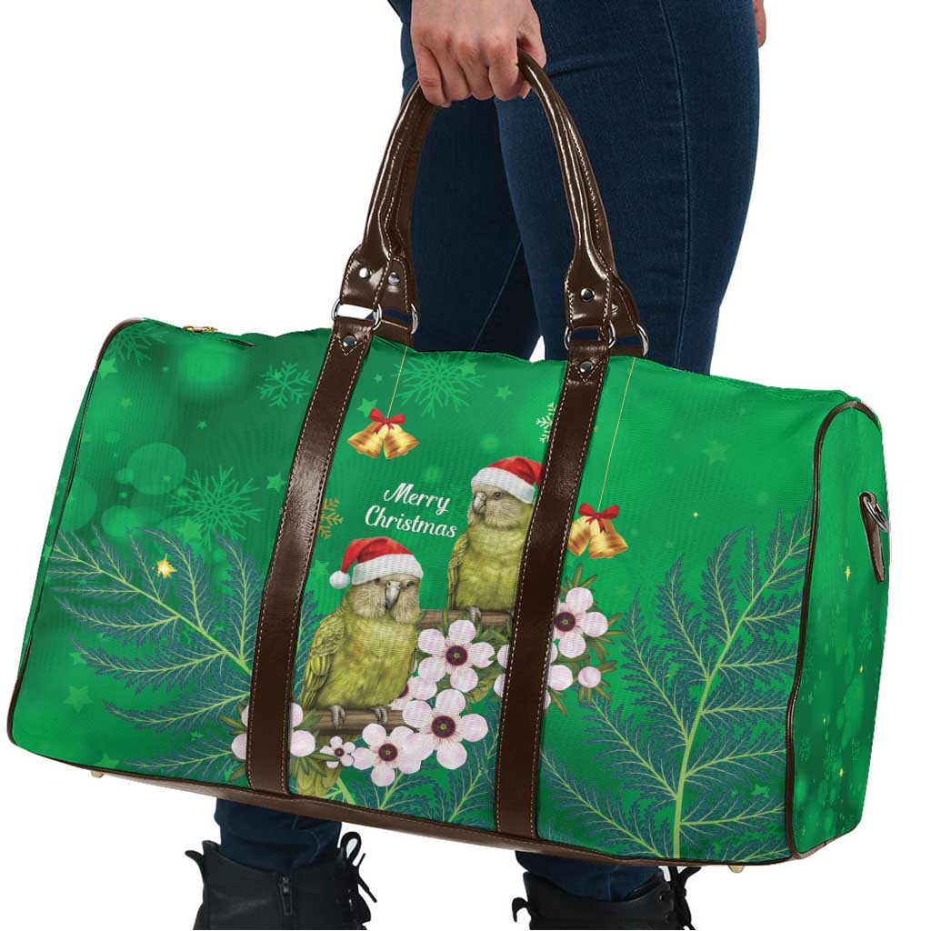 New Zealand Kakapo Christmas Travel Bag Owl Parrot Santa Sliver Fern Manuka - Green - Polynesian Pride
