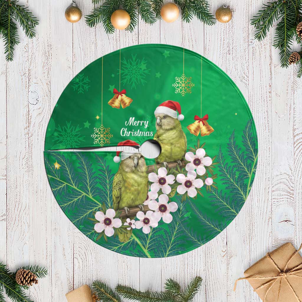 New Zealand Kakapo Christmas Tree Skirt Owl Parrot Santa Sliver Fern Manuka - Green - Polynesian Pride