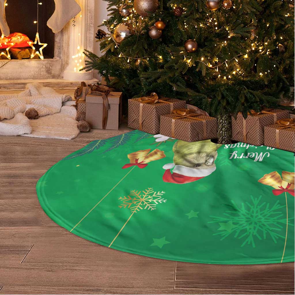 New Zealand Kakapo Christmas Tree Skirt Owl Parrot Santa Sliver Fern Manuka - Green - Polynesian Pride