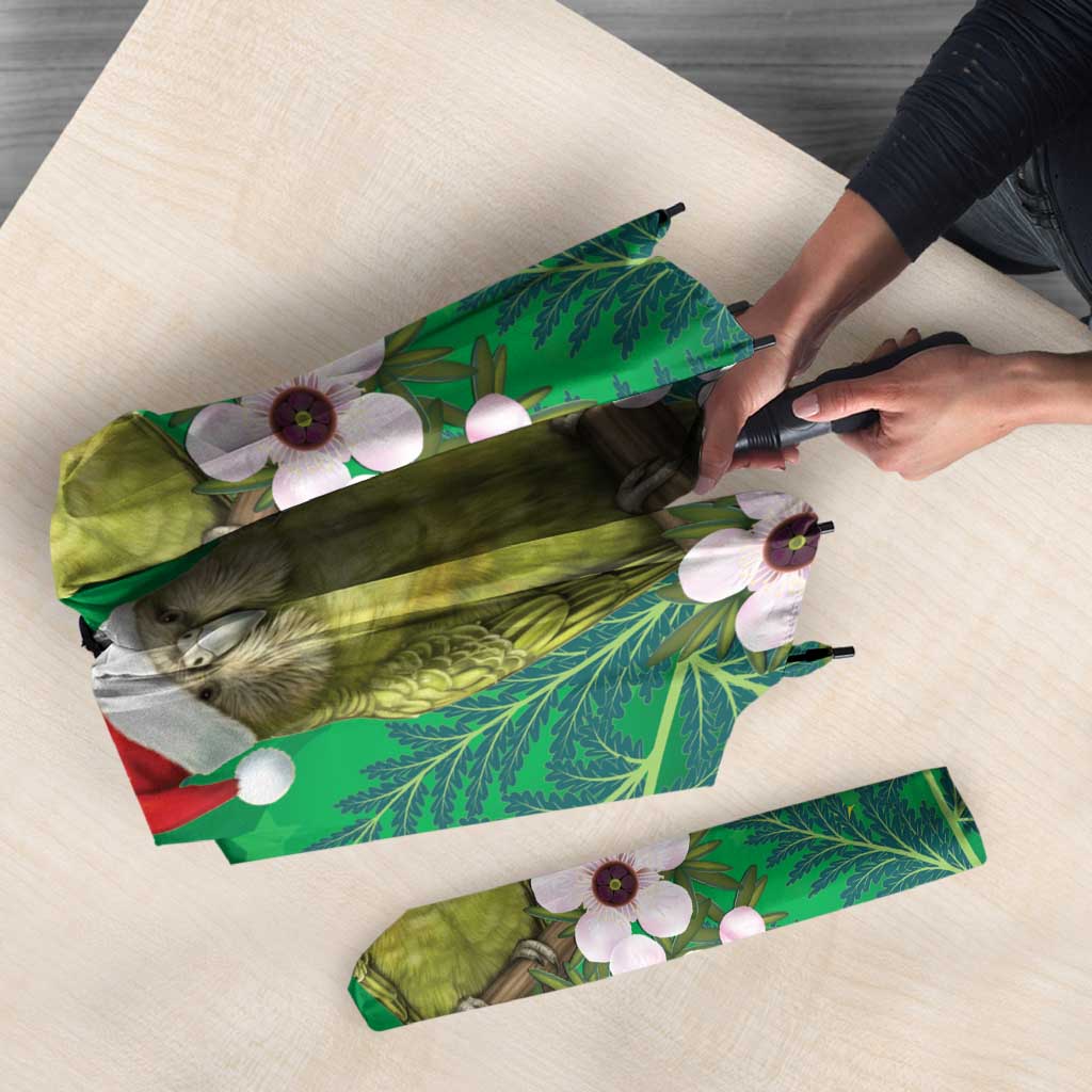 New Zealand Kakapo Christmas Umbrella Owl Parrot Santa Sliver Fern Manuka - Green - Polynesian Pride