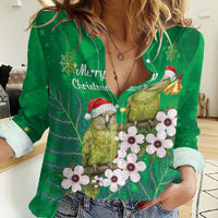 New Zealand Kakapo Christmas Women Casual Shirt Owl Parrot Santa Sliver Fern Manuka - Green - Polynesian Pride