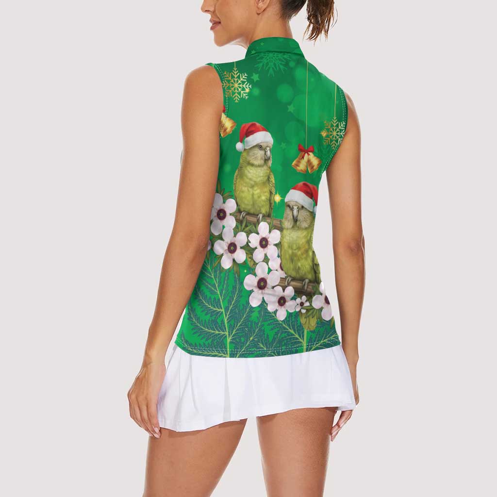 New Zealand Kakapo Christmas Women Sleeveless Polo Shirt Owl Parrot Santa Sliver Fern Manuka - Green - Polynesian Pride