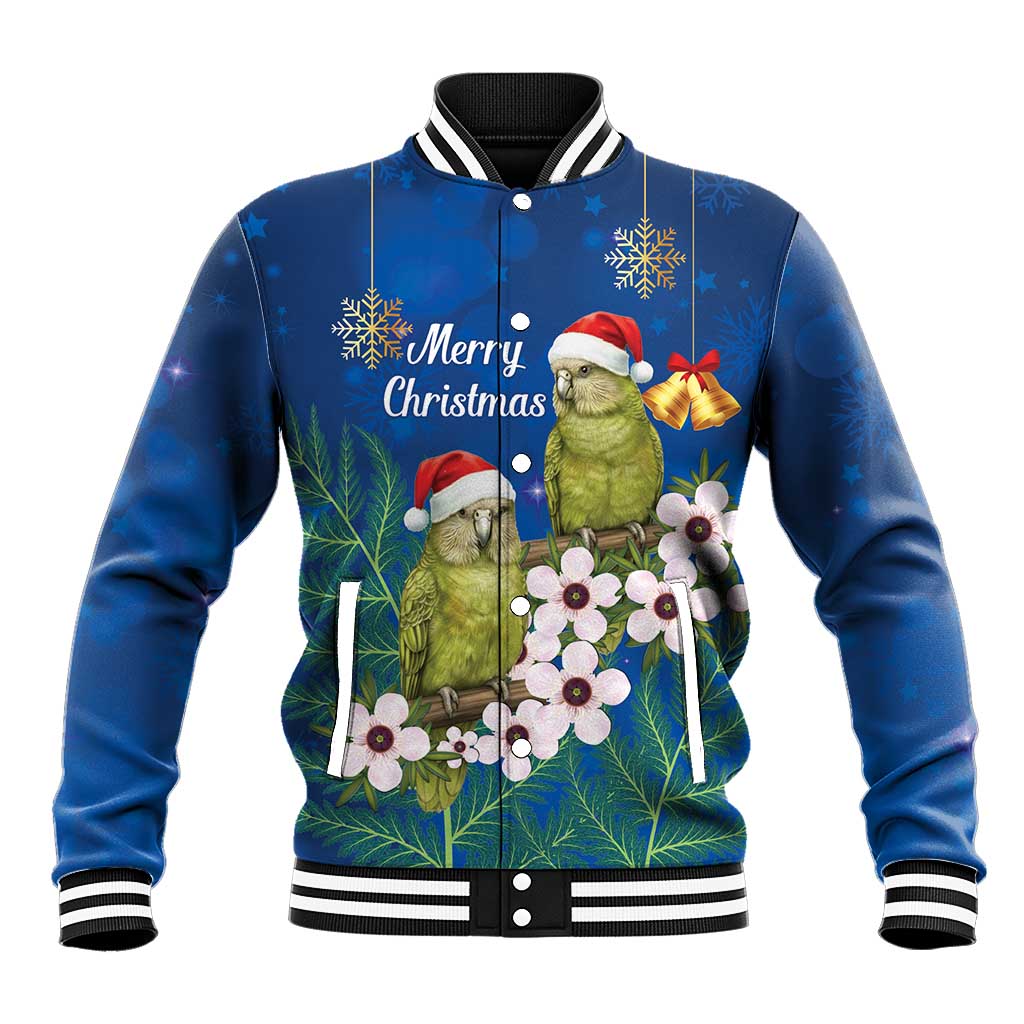 New Zealand Kakapo Christmas Baseball Jacket Owl Parrot Santa Sliver Fern Manuka - Blue - Polynesian Pride