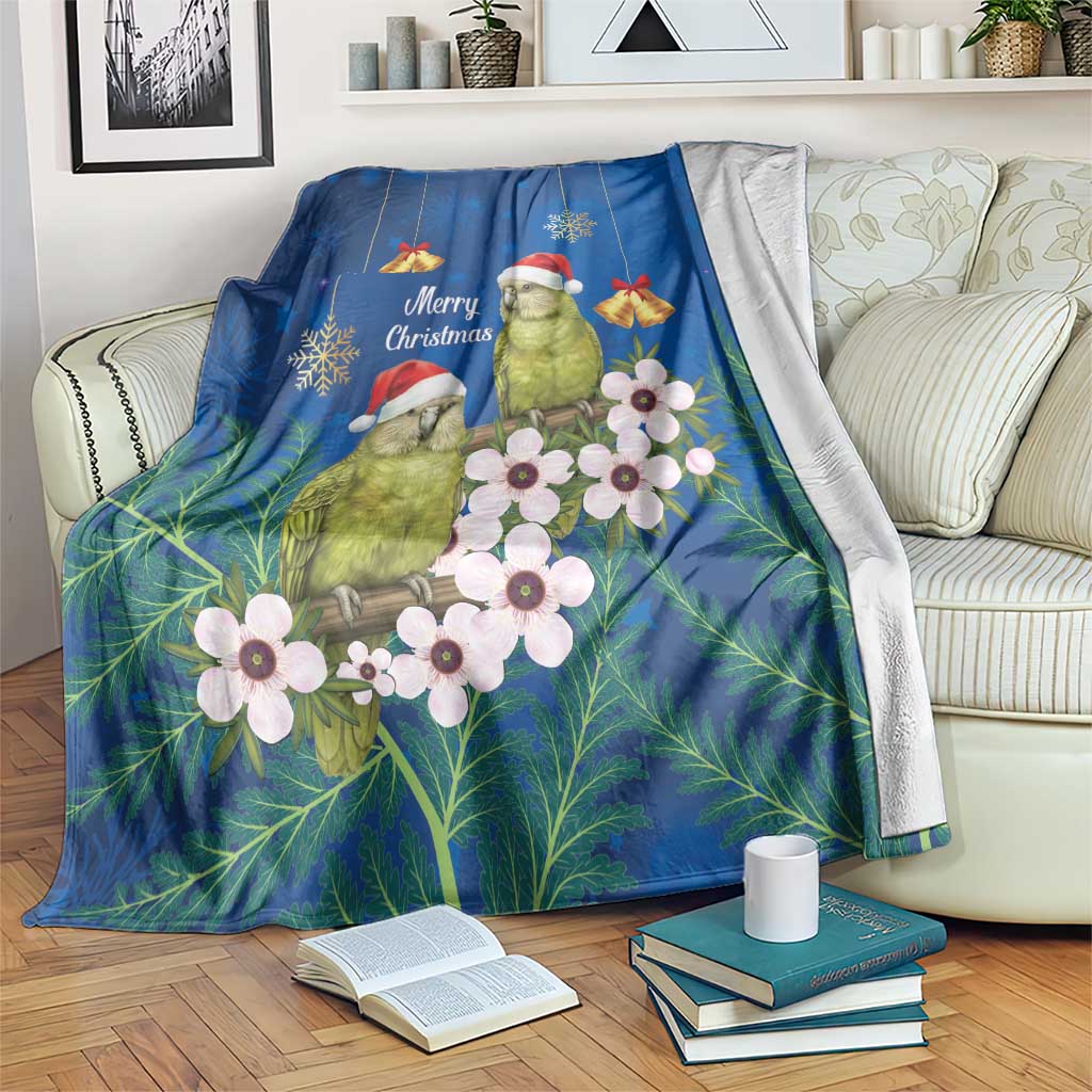 New Zealand Kakapo Christmas Blanket Owl Parrot Santa Sliver Fern Manuka - Blue - Polynesian Pride