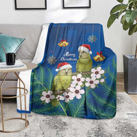 New Zealand Kakapo Christmas Blanket Owl Parrot Santa Sliver Fern Manuka - Blue - Polynesian Pride