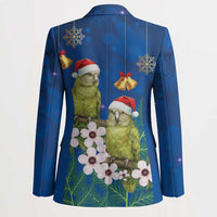 New Zealand Kakapo Christmas Blazer Owl Parrot Santa Sliver Fern Manuka - Blue - Polynesian Pride