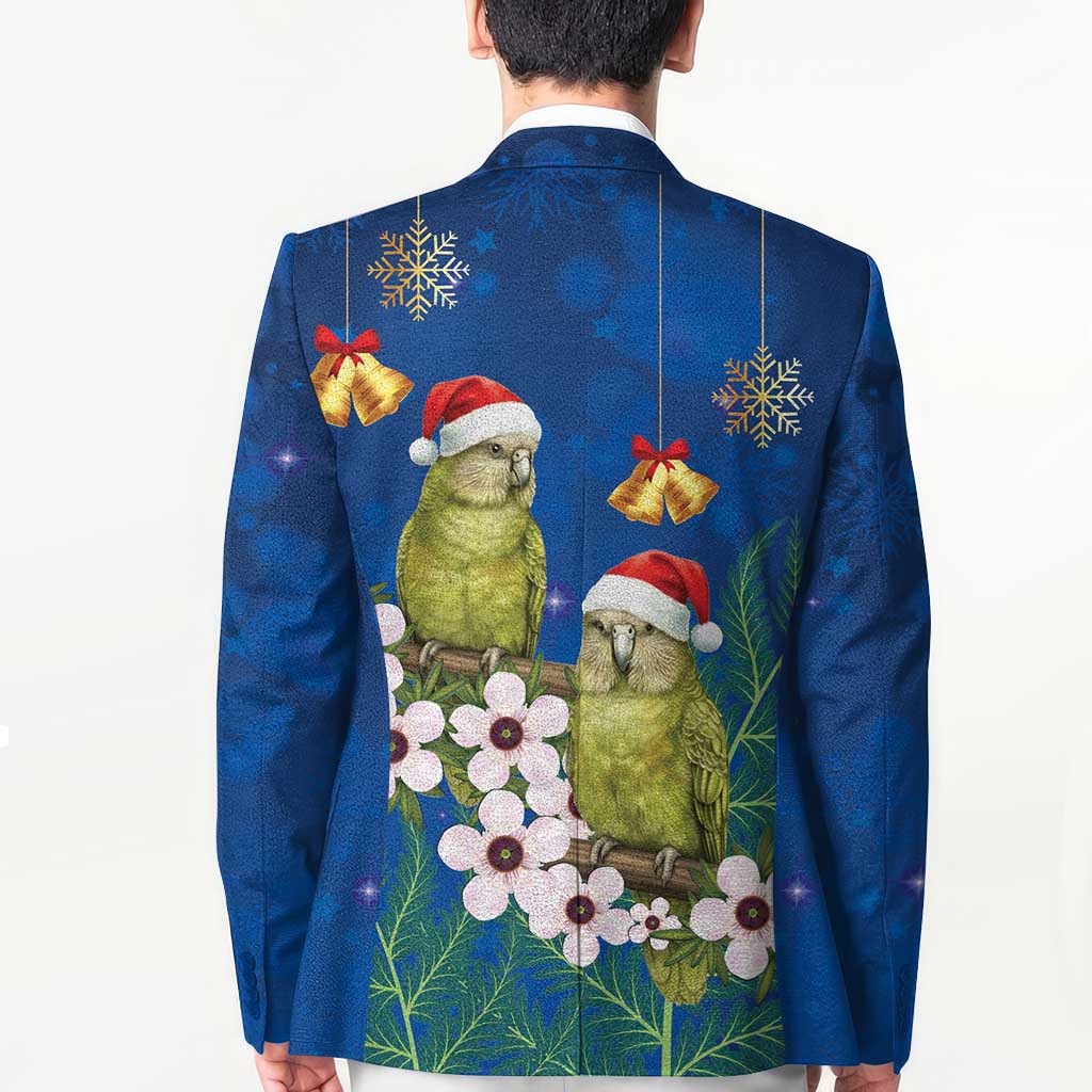 New Zealand Kakapo Christmas Blazer Owl Parrot Santa Sliver Fern Manuka - Blue - Polynesian Pride