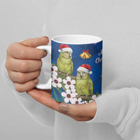 New Zealand Kakapo Christmas Ceramic Mug Owl Parrot Santa Sliver Fern Manuka - Blue - Polynesian Pride