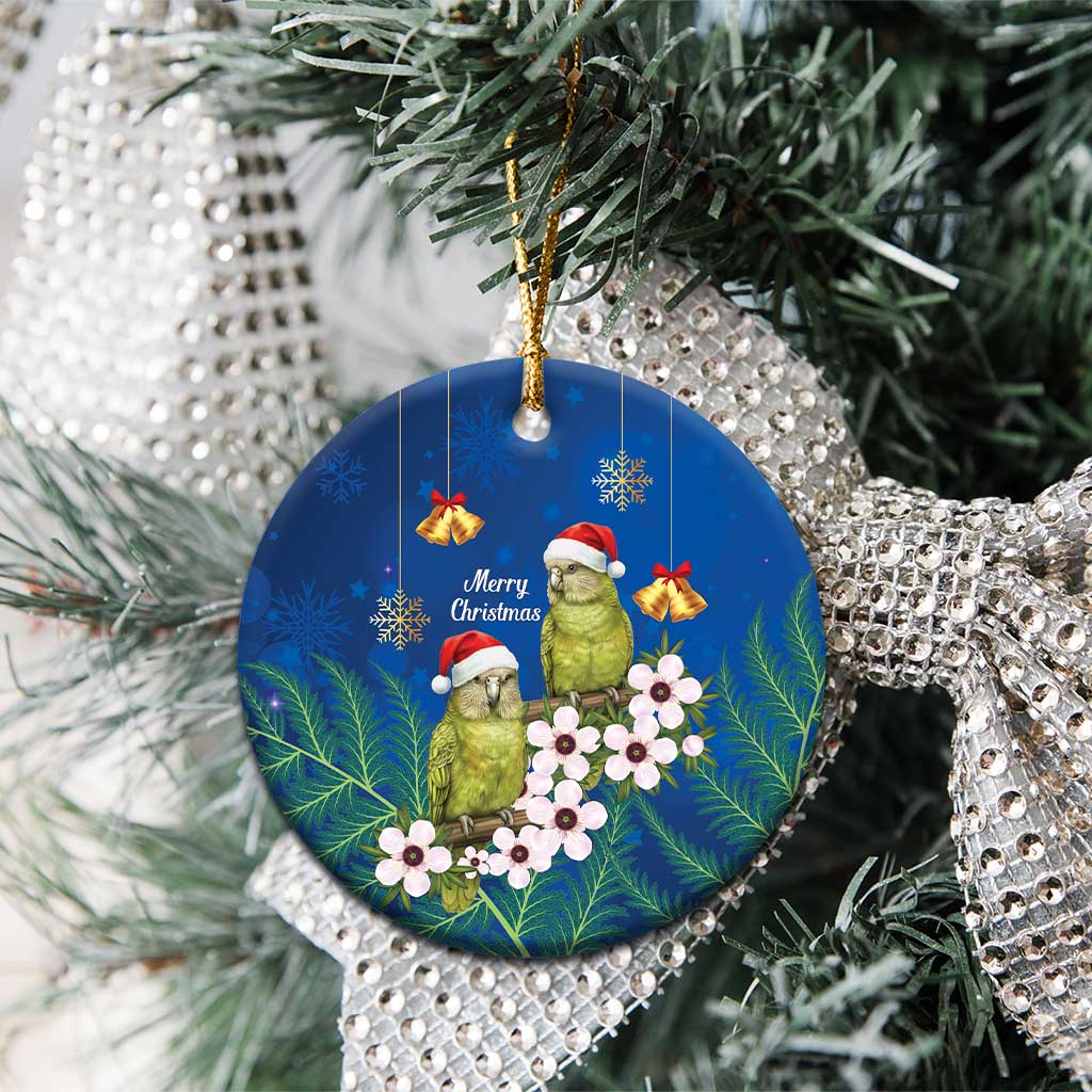 New Zealand Kakapo Christmas Ceramic Ornament Owl Parrot Santa Sliver Fern Manuka - Blue - Polynesian Pride