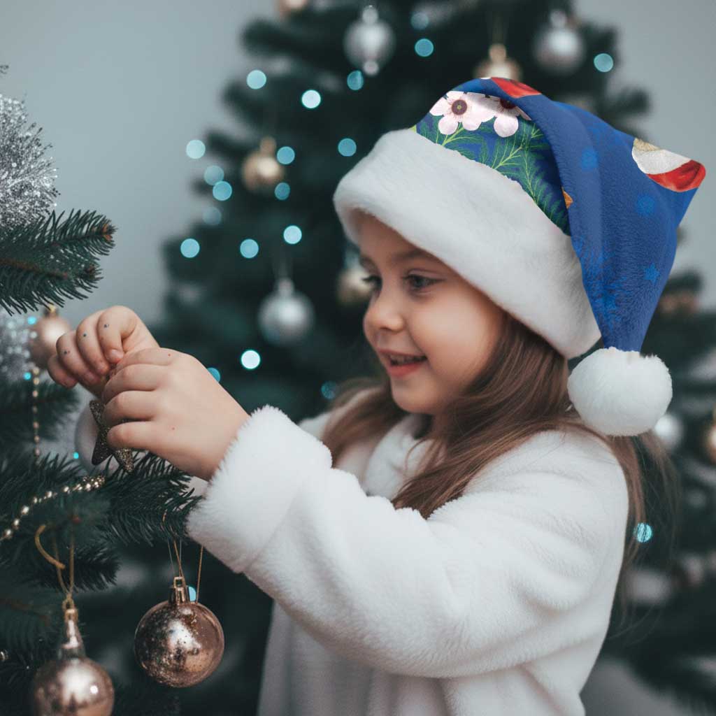 New Zealand Kakapo Christmas Santa Hat Owl Parrot Santa Sliver Fern Manuka - Blue - Polynesian Pride