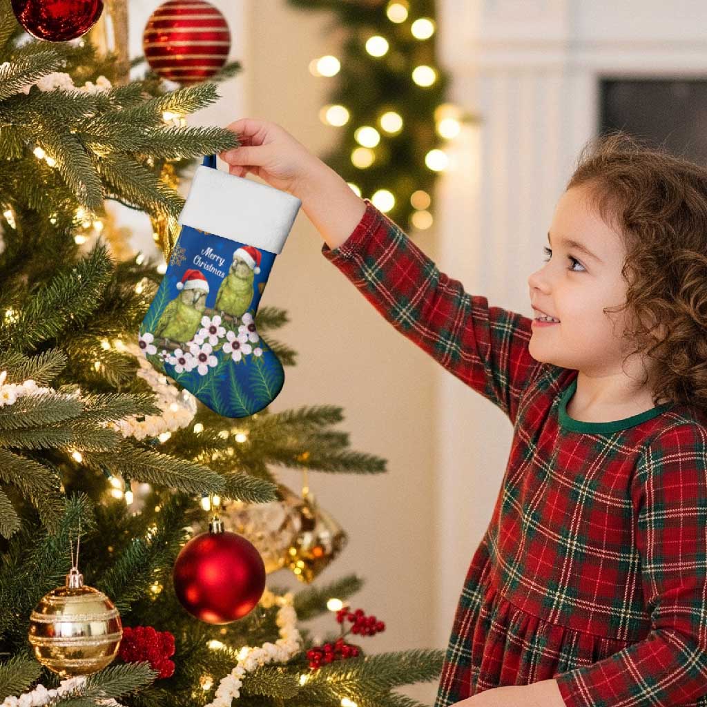New Zealand Kakapo Christmas Stocking Owl Parrot Santa Sliver Fern Manuka - Blue - Polynesian Pride