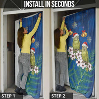New Zealand Kakapo Christmas Door Cover Owl Parrot Santa Sliver Fern Manuka - Blue - Polynesian Pride