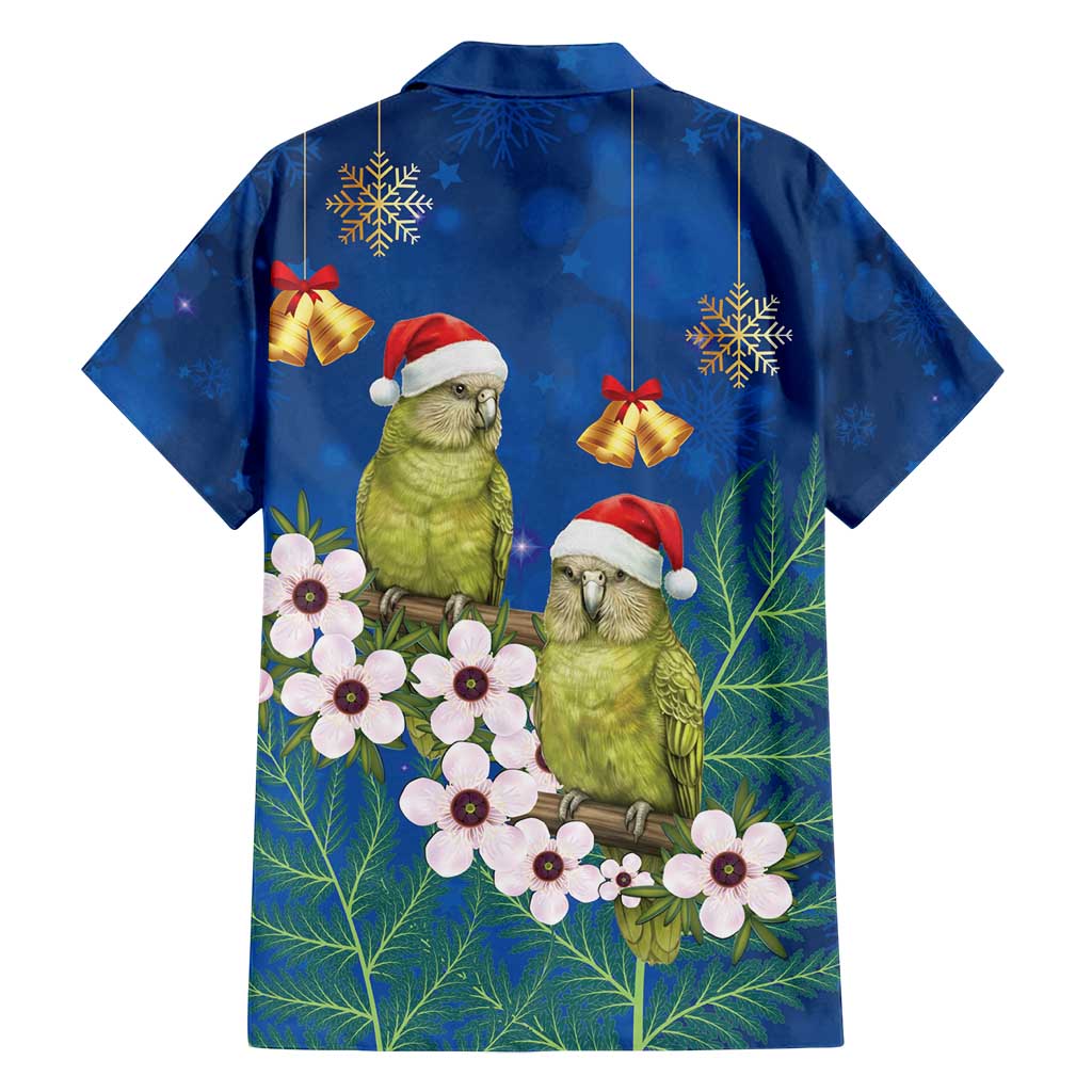 New Zealand Kakapo Christmas Family Matching Long Sleeve Bodycon Dress and Hawaiian Shirt Owl Parrot Santa Sliver Fern Manuka - Blue - Polynesian Pride