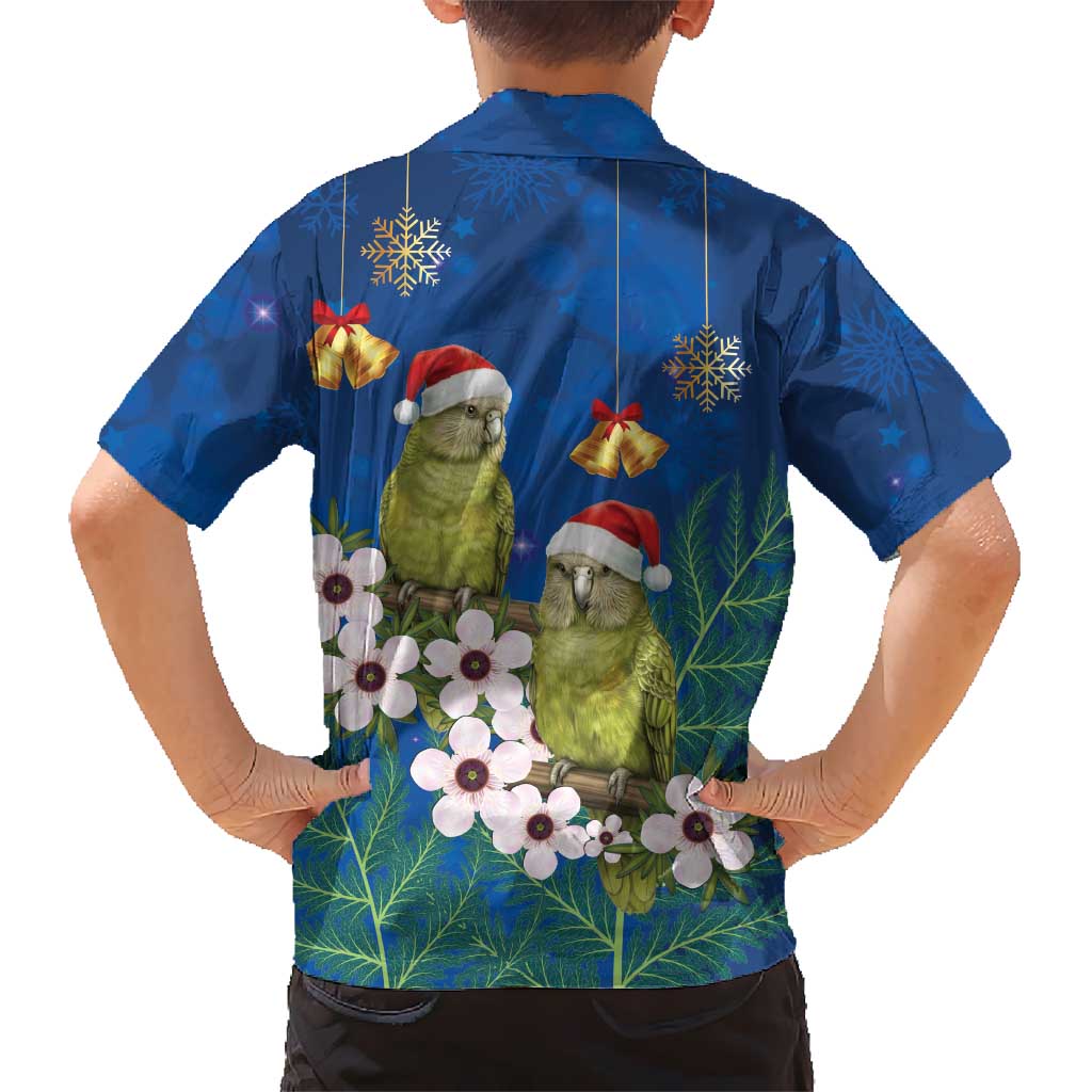 New Zealand Kakapo Christmas Family Matching Off Shoulder Maxi Dress and Hawaiian Shirt Owl Parrot Santa Sliver Fern Manuka - Blue LT14 - Polynesian Pride