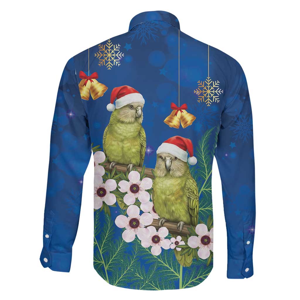 New Zealand Kakapo Christmas Family Matching Off Shoulder Maxi Dress and Hawaiian Shirt Owl Parrot Santa Sliver Fern Manuka - Blue LT14 - Polynesian Pride