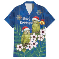 New Zealand Kakapo Christmas Family Matching Off Shoulder Short Dress and Hawaiian Shirt Owl Parrot Santa Sliver Fern Manuka - Blue - Polynesian Pride