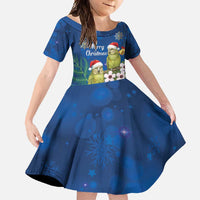 New Zealand Kakapo Christmas Family Matching Short Sleeve Bodycon Dress and Hawaiian Shirt Owl Parrot Santa Sliver Fern Manuka - Blue - Polynesian Pride