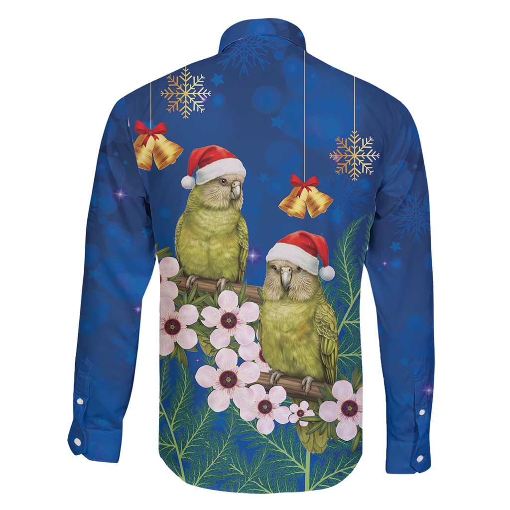 New Zealand Kakapo Christmas Family Matching Short Sleeve Bodycon Dress and Hawaiian Shirt Owl Parrot Santa Sliver Fern Manuka - Blue - Polynesian Pride