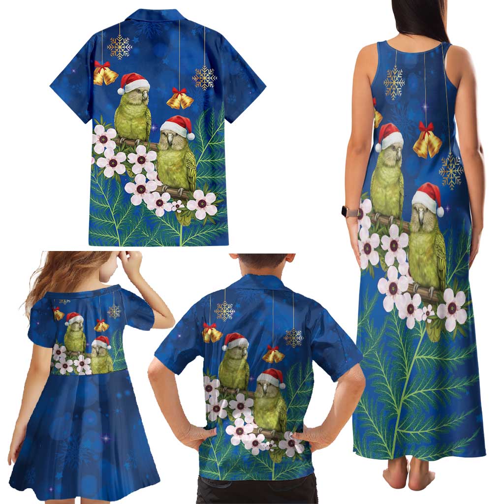 New Zealand Kakapo Christmas Family Matching Tank Maxi Dress and Hawaiian Shirt Owl Parrot Santa Sliver Fern Manuka - Blue - Polynesian Pride