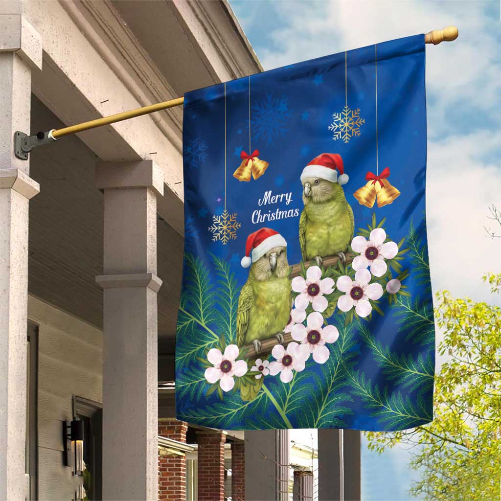 New Zealand Kakapo Christmas Garden Flag Owl Parrot Santa Sliver Fern Manuka - Blue - Polynesian Pride
