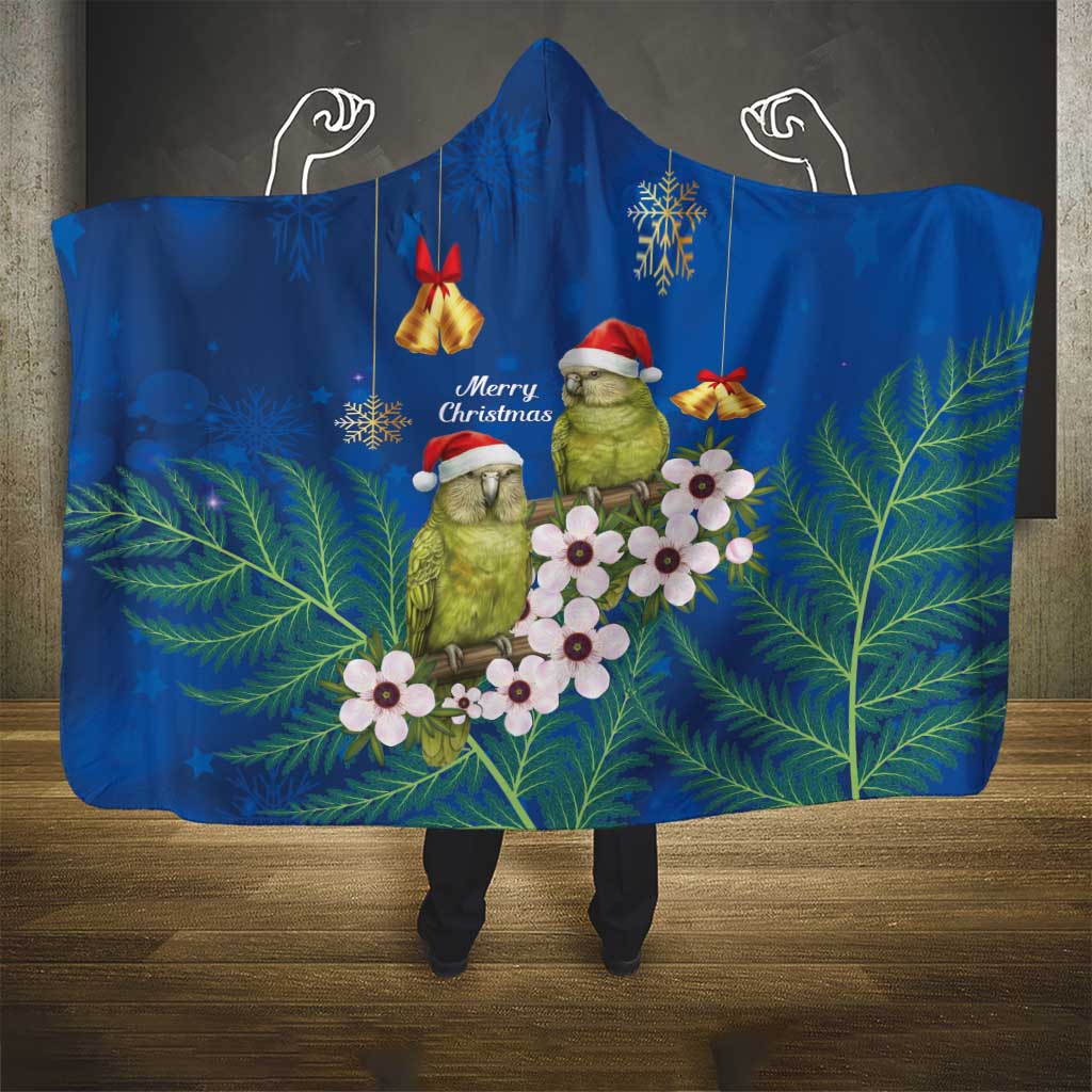 New Zealand Kakapo Christmas Hooded Blanket Owl Parrot Santa Sliver Fern Manuka - Blue LT14 - Polynesian Pride
