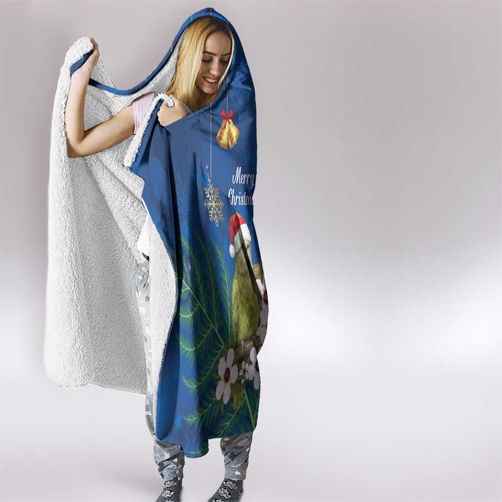 New Zealand Kakapo Christmas Hooded Blanket Owl Parrot Santa Sliver Fern Manuka - Blue LT14 - Polynesian Pride