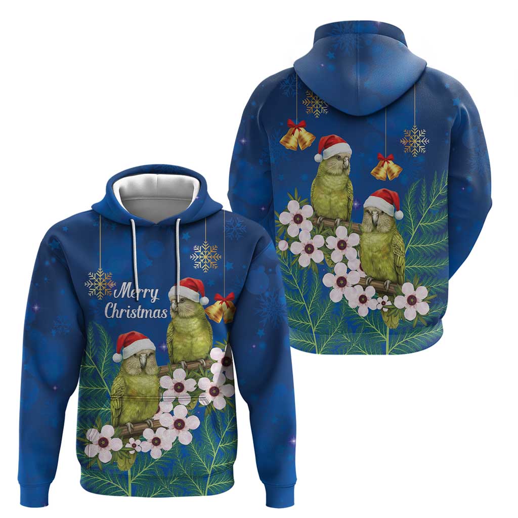 New Zealand Kakapo Christmas Hoodie Owl Parrot Santa Sliver Fern Manuka - Blue - Polynesian Pride