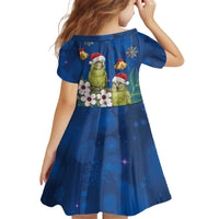 New Zealand Kakapo Christmas Kid Short Sleeve Dress Owl Parrot Santa Sliver Fern Manuka - Blue - Polynesian Pride