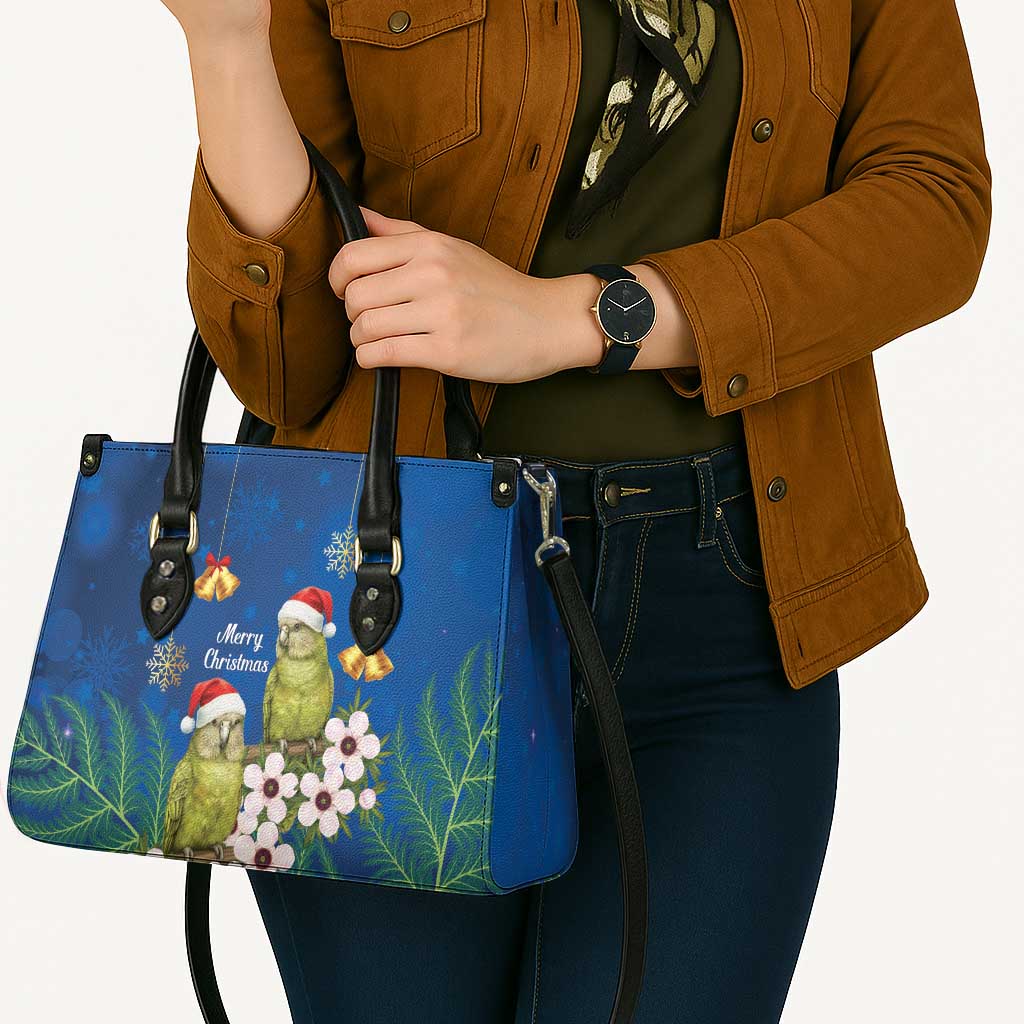 New Zealand Kakapo Christmas Leather Bag Owl Parrot Santa Sliver Fern Manuka - Blue - Polynesian Pride