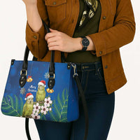 New Zealand Kakapo Christmas Leather Bag Owl Parrot Santa Sliver Fern Manuka - Blue - Polynesian Pride