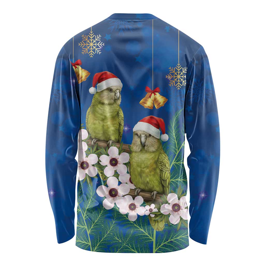 New Zealand Kakapo Christmas Long Sleeve Shirt Owl Parrot Santa Sliver Fern Manuka - Blue - Polynesian Pride